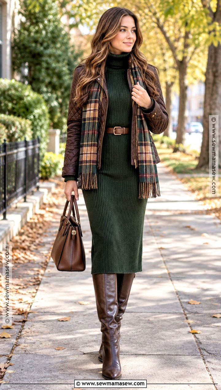 Turtleneck Dress With Belt And Riding Boots - 20 fall outfits women dresses