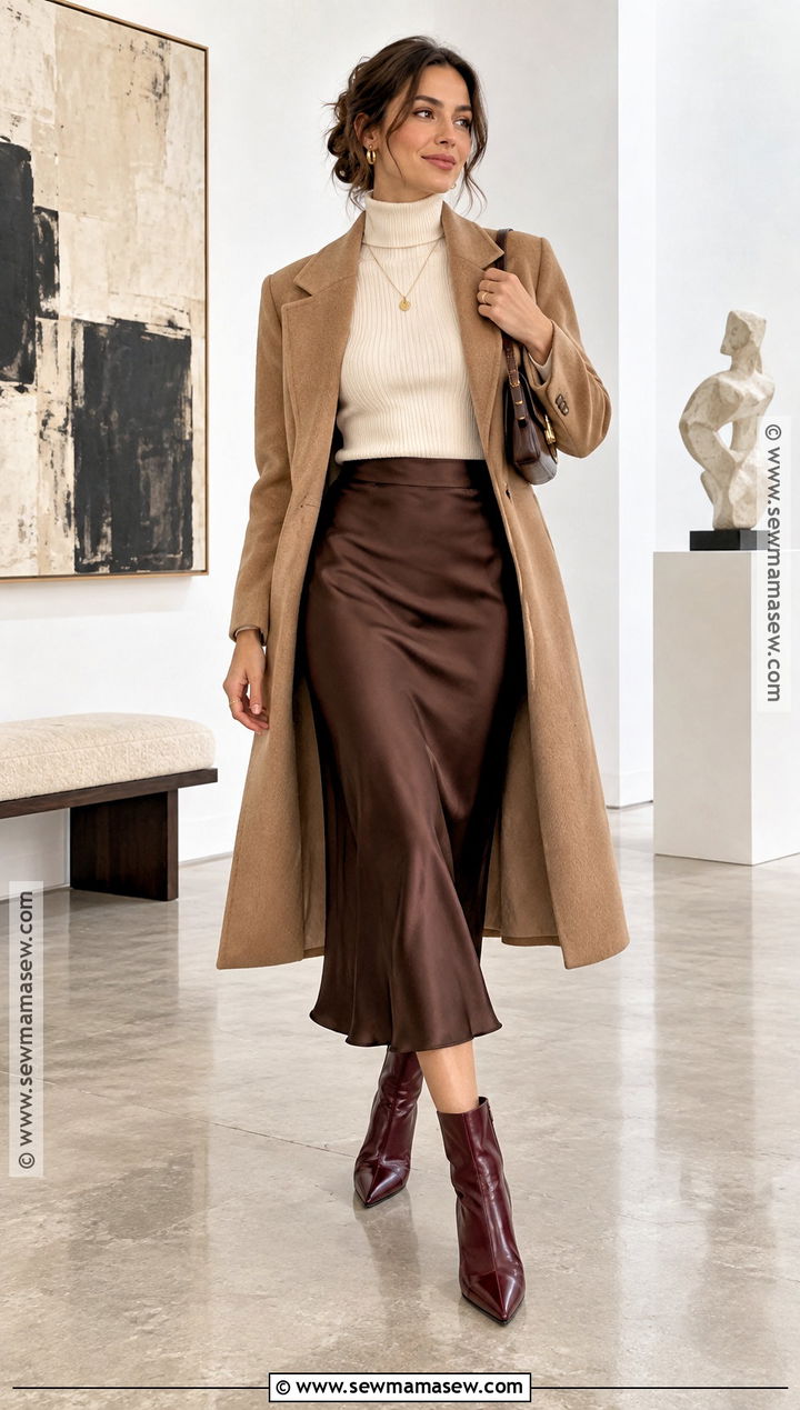 Turtleneck Fall Outfit With Satin Skirt - 30 fall fit ideas
