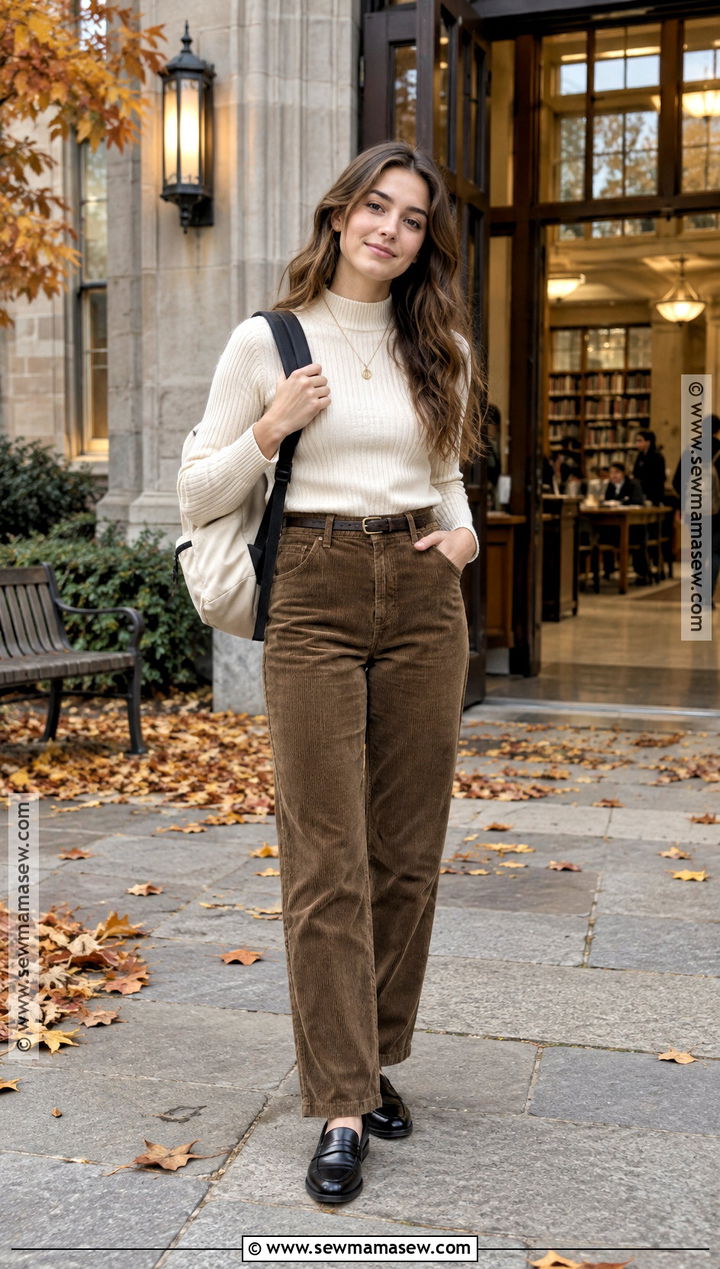 Turtleneck School Outfit With Corduroy Pants - 15 casual fall outfits for school