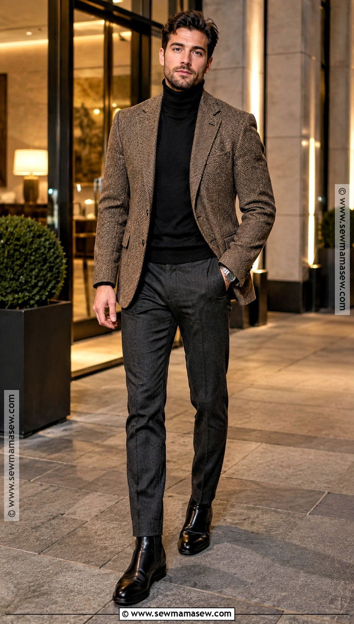 Turtleneck Sweater With Blazer And Tailored Trousers - 15 mens fall sweaters outfits