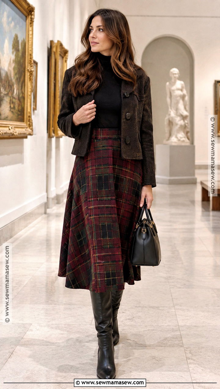 Turtleneck Sweater With Plaid Midi Skirt - 25 fall sweaters