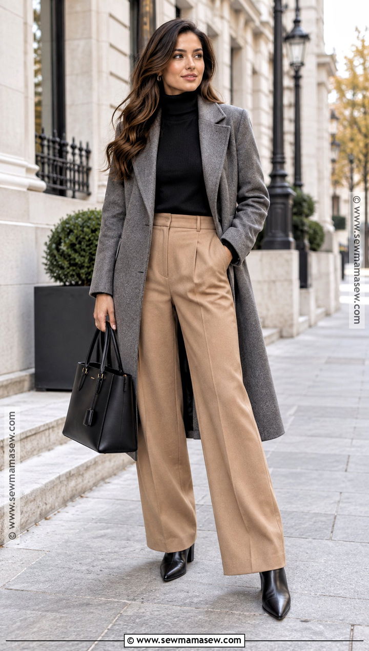 Turtleneck Sweater and Wide Leg Trousers - 25 sweater weather aesthetic ideas