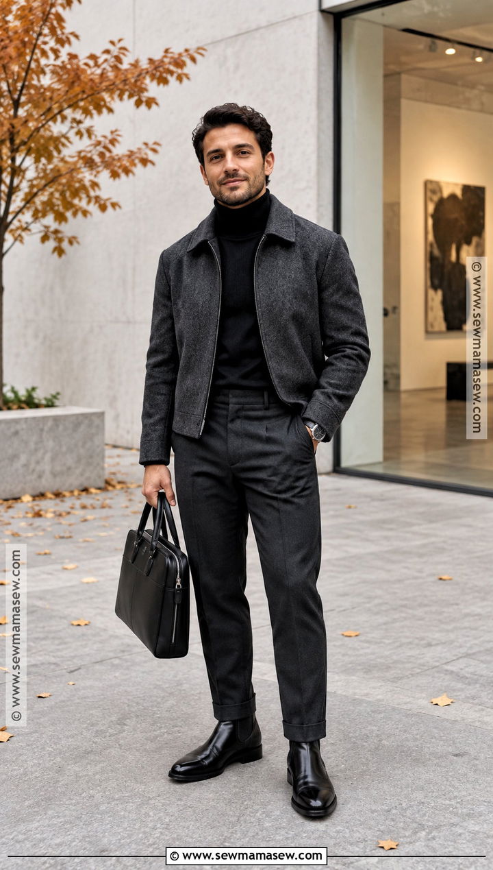 Turtleneck With Cropped Wool Jacket - 15 fall outfits for short for men
