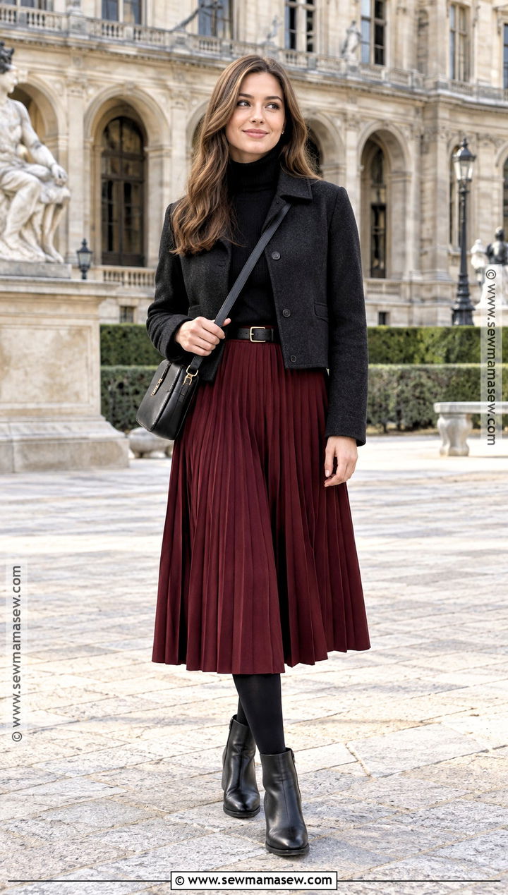 Turtleneck With Midi Skirt And Boots - 20 fall europe outfits travel wardrobe