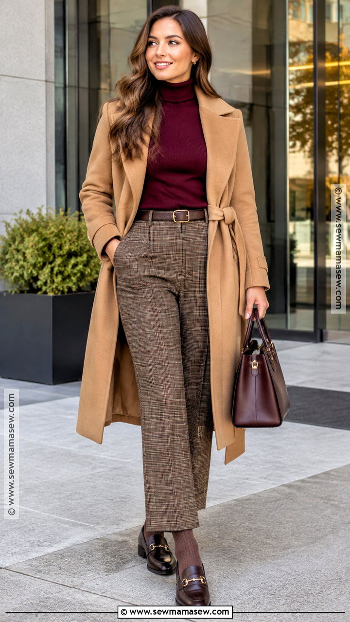 Turtleneck With Plaid Trousers Fall Outfit - 20 Warmer Fall Outfits