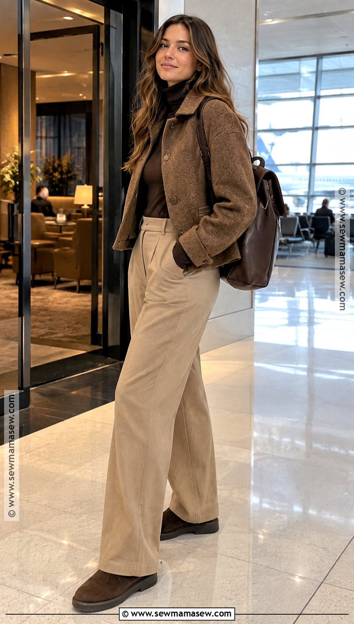 Turtleneck With Pull On Trousers And Ankle Boots - 15 travel outfit plane fall ideas