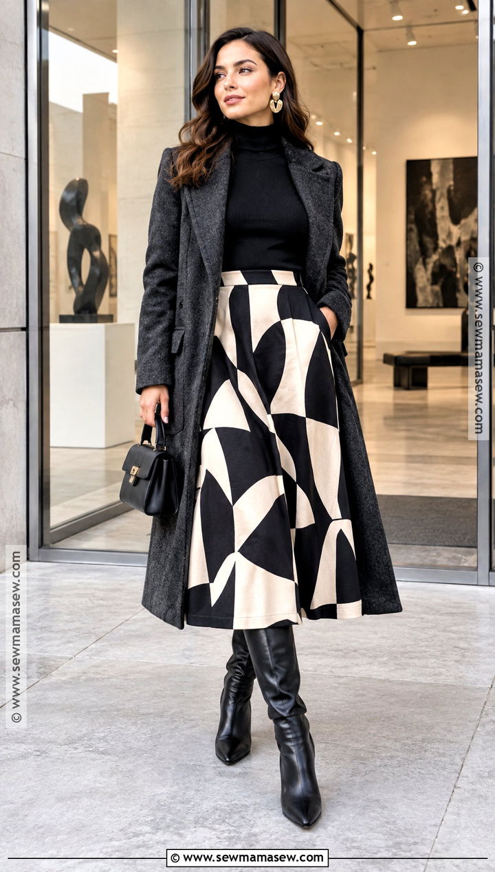 Turtleneck With Statement Midi Skirt - 15 chic fall fashion style ideas