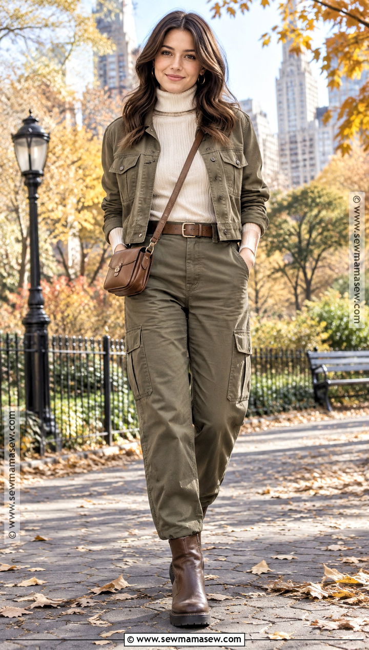 Turtleneck With Utility Jacket and Cargo Pants - 20 fall turtleneck outfit ideas