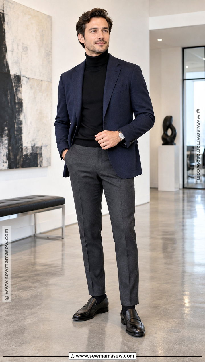 Turtleneck and Blazer Business Casual Outfit - 20 fall business casual outfits for men