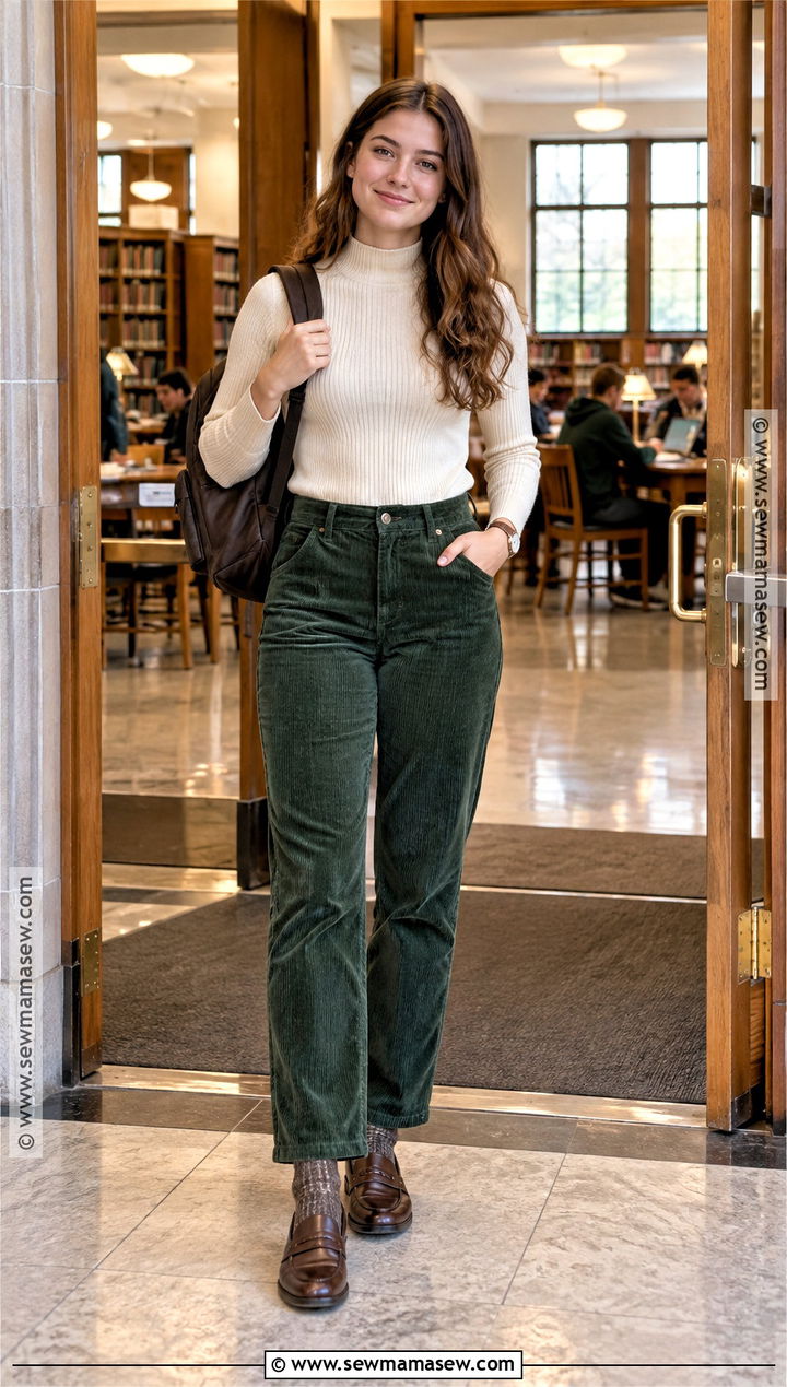Turtleneck and Corduroy Pants Fall School Outfit - 15 easy fall school outfits