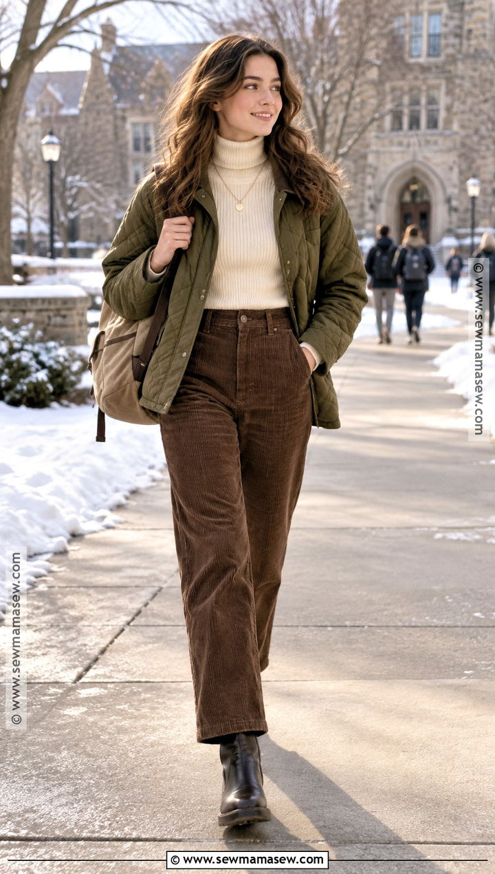 Turtleneck and Corduroy Pants Winter School Outfit - 20 winter back to school outfits