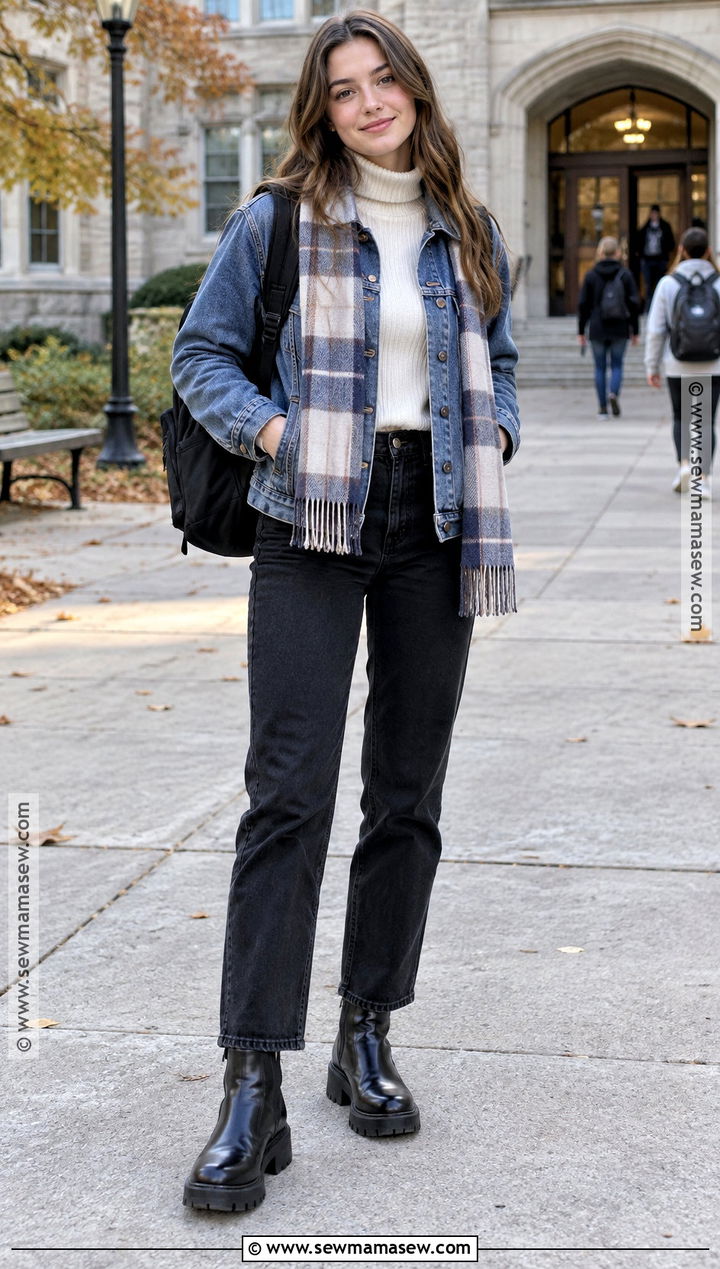 Turtleneck and Denim Jacket School Outfit - 15 fall winter outfits school