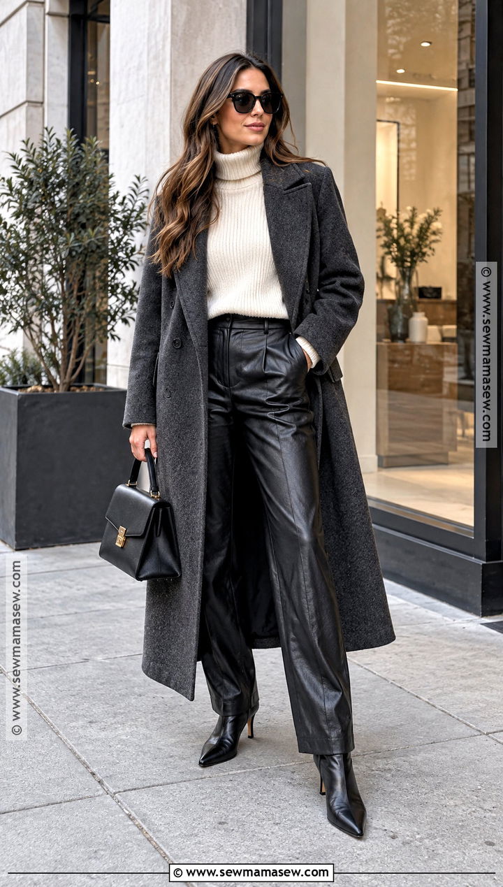 Turtleneck and Leather Pants Fall Street Outfit - 15 Fall Street Outfits for Women