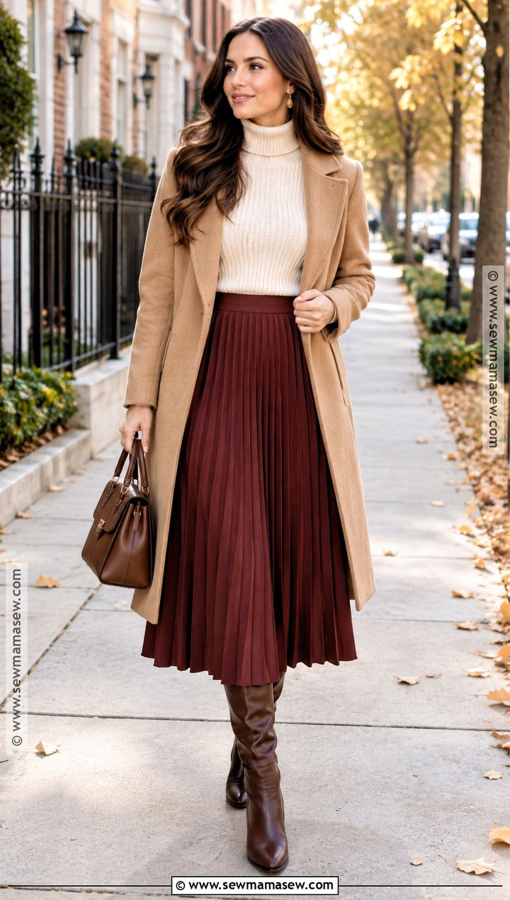 Turtleneck and Midi Skirt Fall Outfit - 15 Fall Conservative Outfits