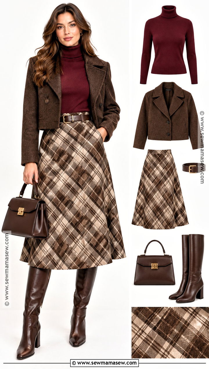 Turtleneck and Plaid Midi Skirt Autumn Outfit - 15 cozy autumn outfit collage ideas