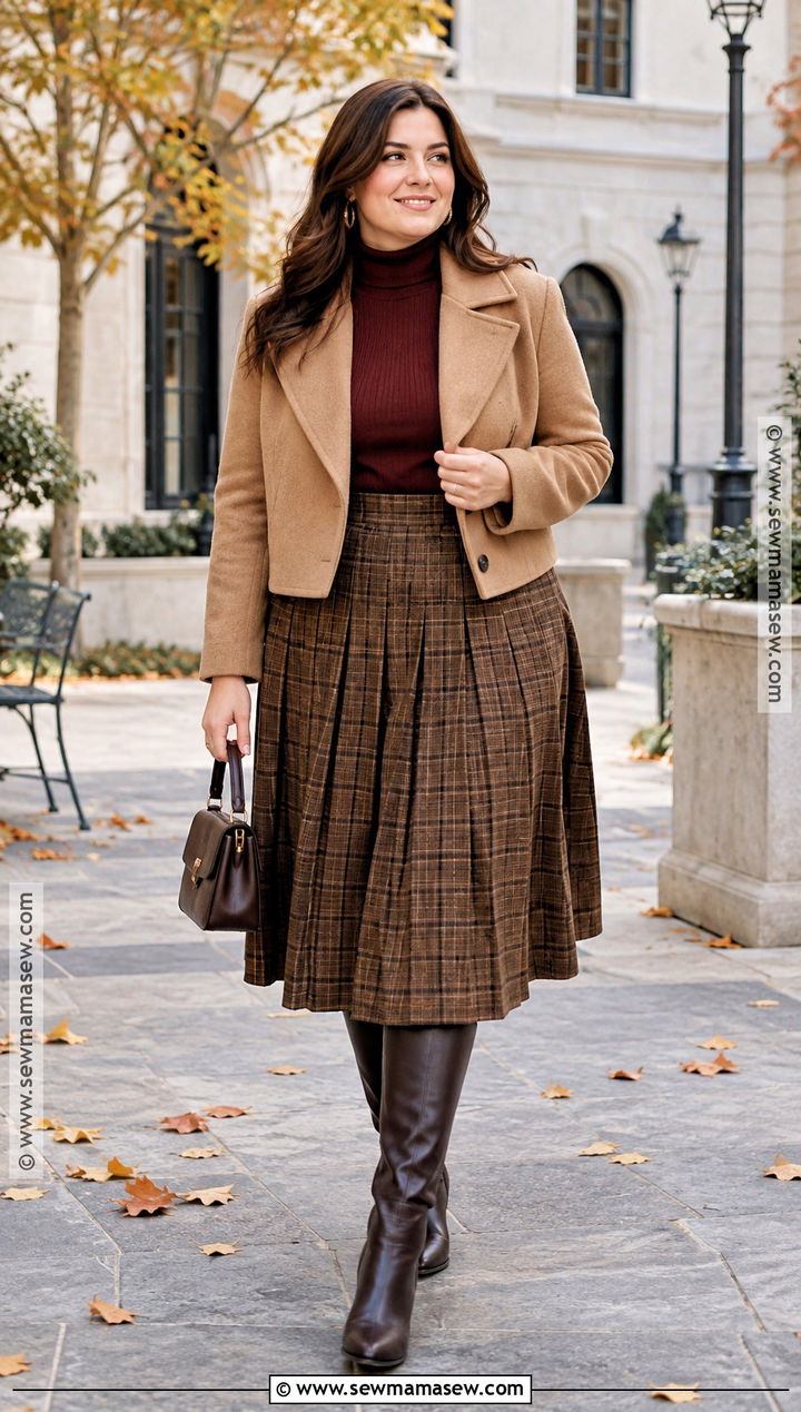 Turtleneck and Plaid Midi Skirt Outfit - 20 cute fallwinter outfits