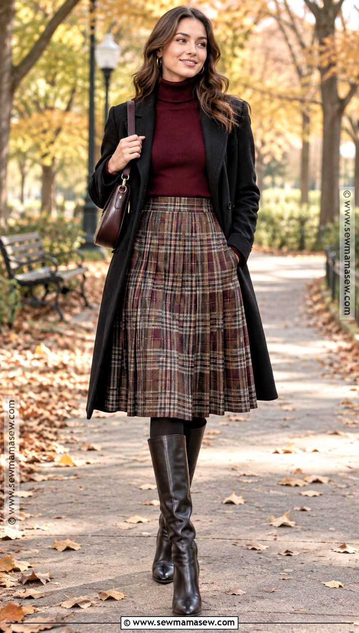Turtleneck and Plaid Skirt Fall Outfit - 20 Classic Fall Fashion Ideas