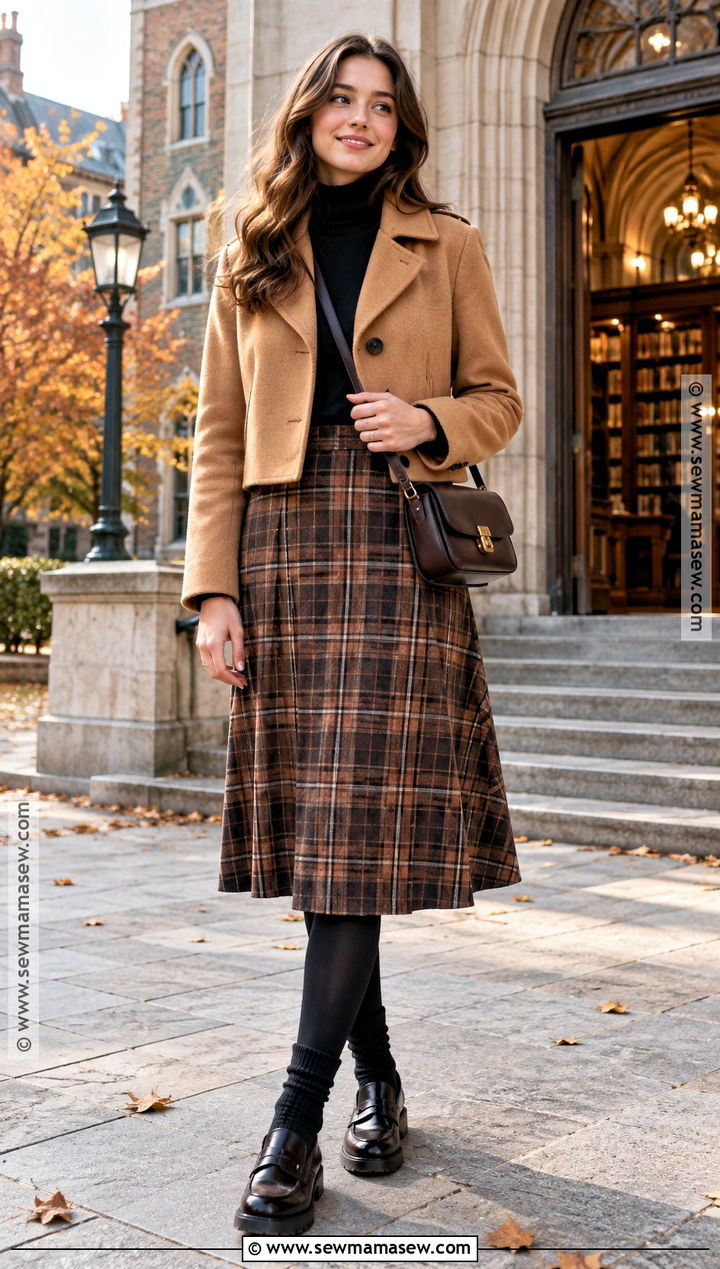 Turtleneck and Plaid Skirt University Outfit - 20 university outfit autumn ideas