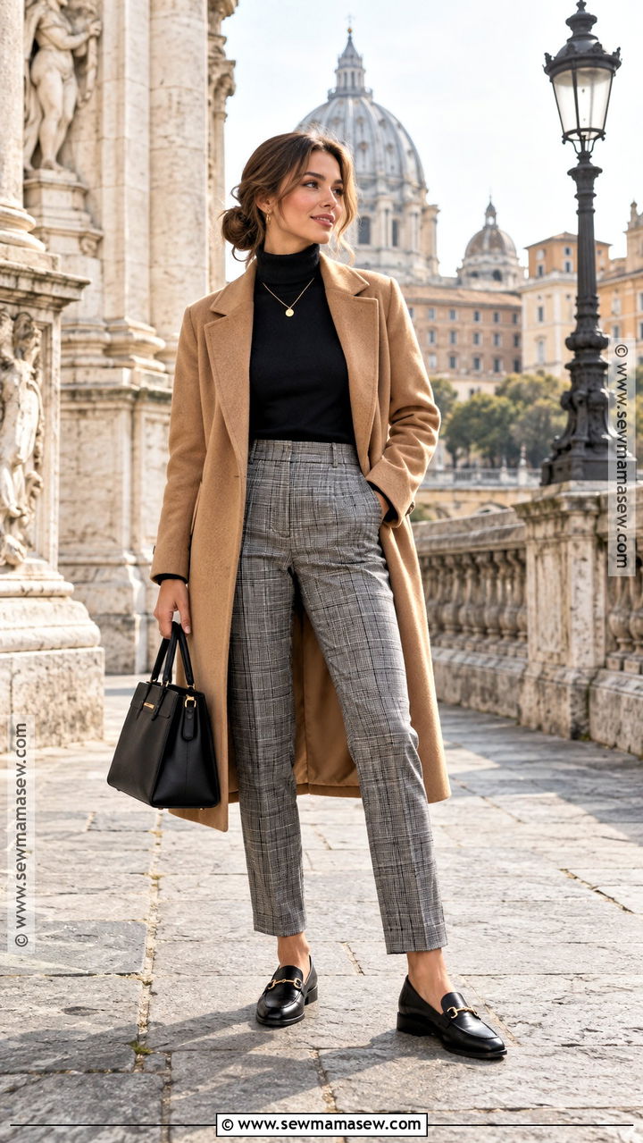 Turtleneck and Plaid Trousers Europe Travel Outfit - 20 europe travel outfits fall