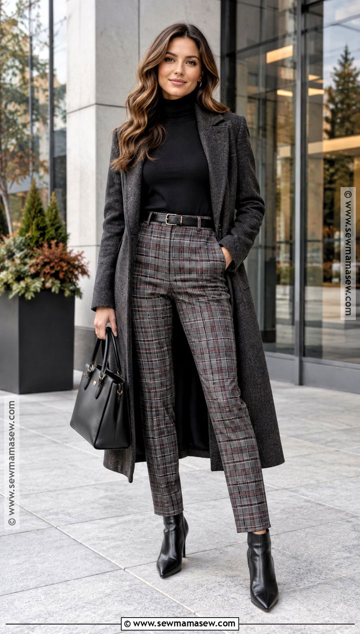Turtleneck and Plaid Trousers Fall Outfit - 20 perfect fall outfit ideas