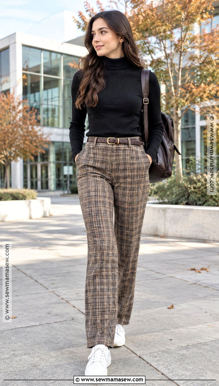 Turtleneck and Plaid Trousers School Outfit - 25 outfits for school autumn