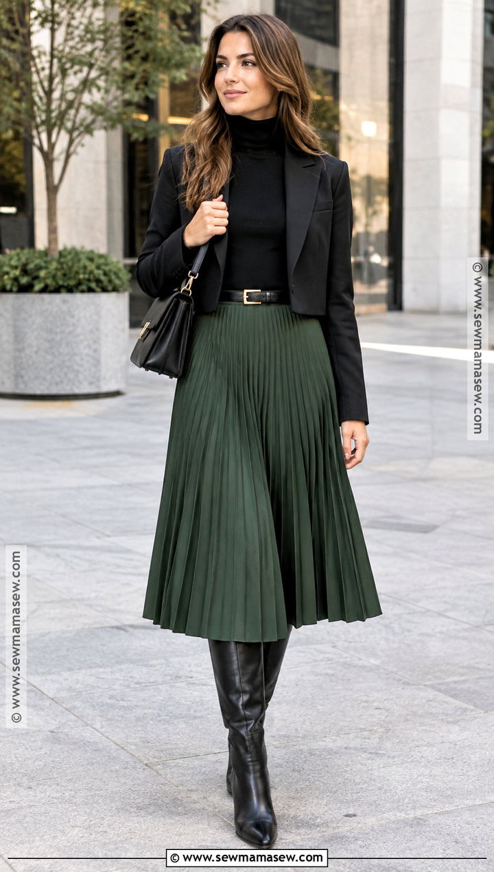 Turtleneck and Pleated Midi Skirt Outfit - 30 fall winter outfits