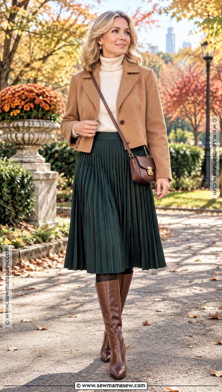Turtleneck and Pleated Skirt Fall Outfit - 15 stylish fall outfits casual