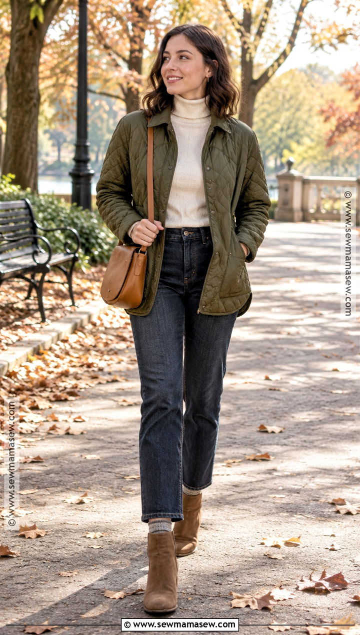 Turtleneck and Quilted Jacket Outfit - 15 Casual Fall Winter Outfits for Women