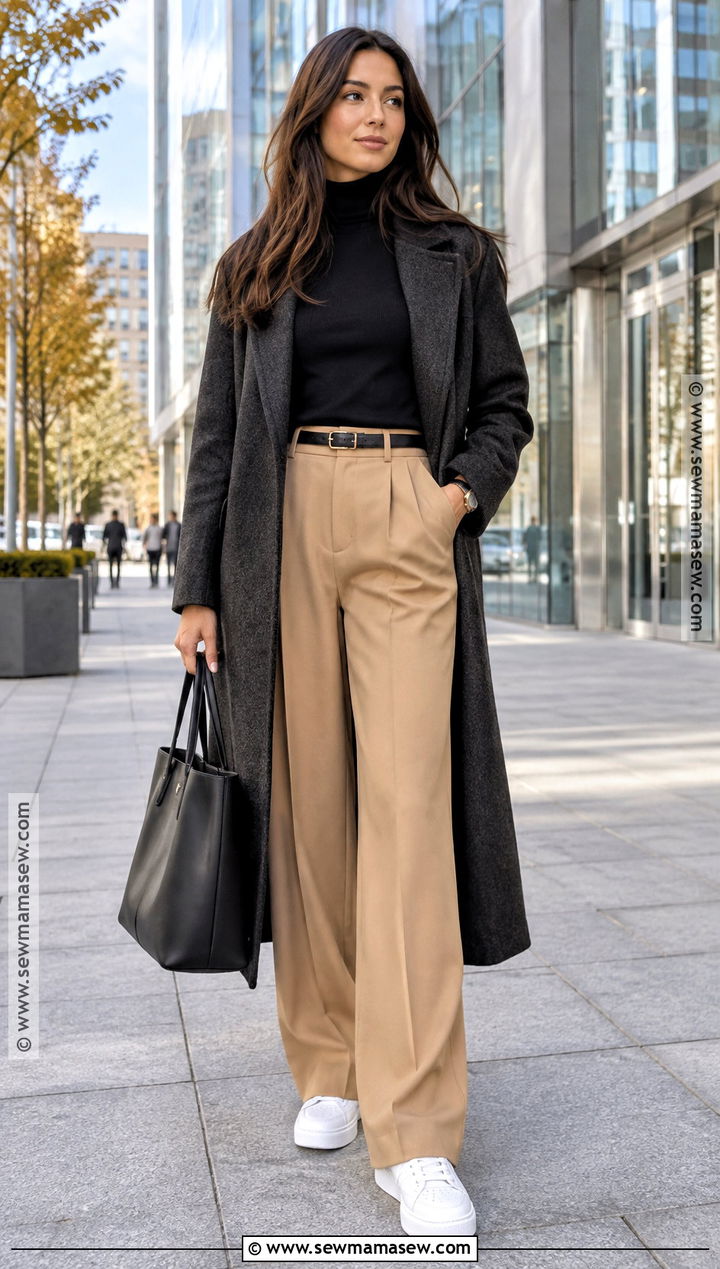 Turtleneck and Tailored Trousers With Air Force Ones - 15 Fall Outfit With Air Force Ones Ideas