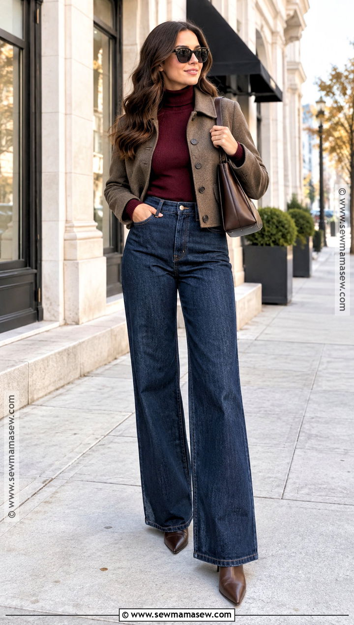Turtleneck and Wide Leg Jeans Fall Outfit - 25 cute simple fall outfits