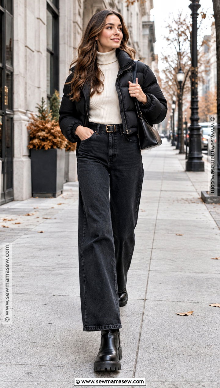Turtleneck and Wide Leg Jeans Outfit - 15 Casual Fall Winter Outfits for Women