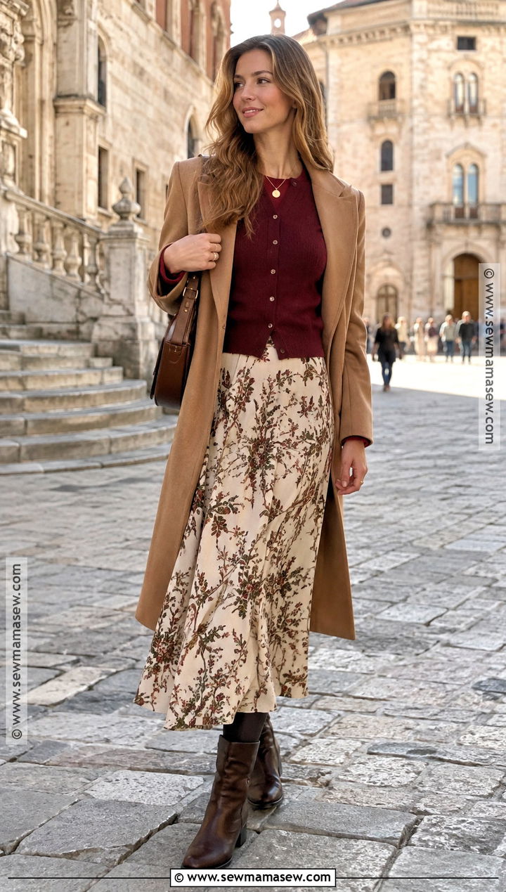 Tuscany Fall Cardigan And Midi Skirt Outfit - 20 tuscany fall outfit ideas