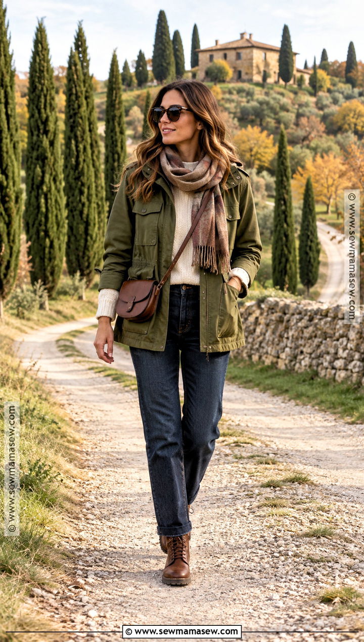 Tuscany Fall Field Jacket And Straight Jeans Outfit - 15 Tuscany Italy Outfits Fall