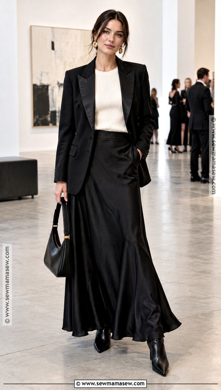 Tuxedo Blazer With Maxi Skirt - 15 chic fall fashion style ideas