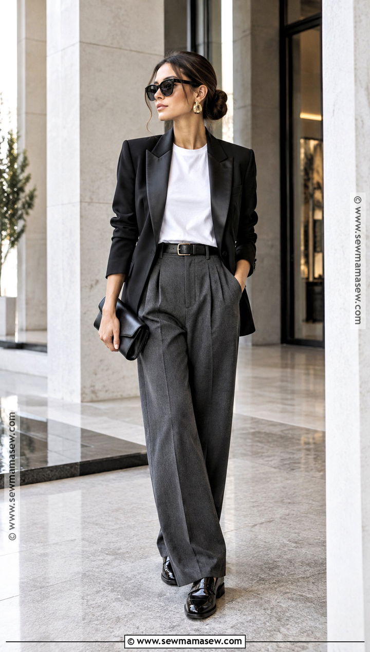 Tuxedo Blazer and Relaxed Trousers Fall Outfit - 20 fall it girl outfits