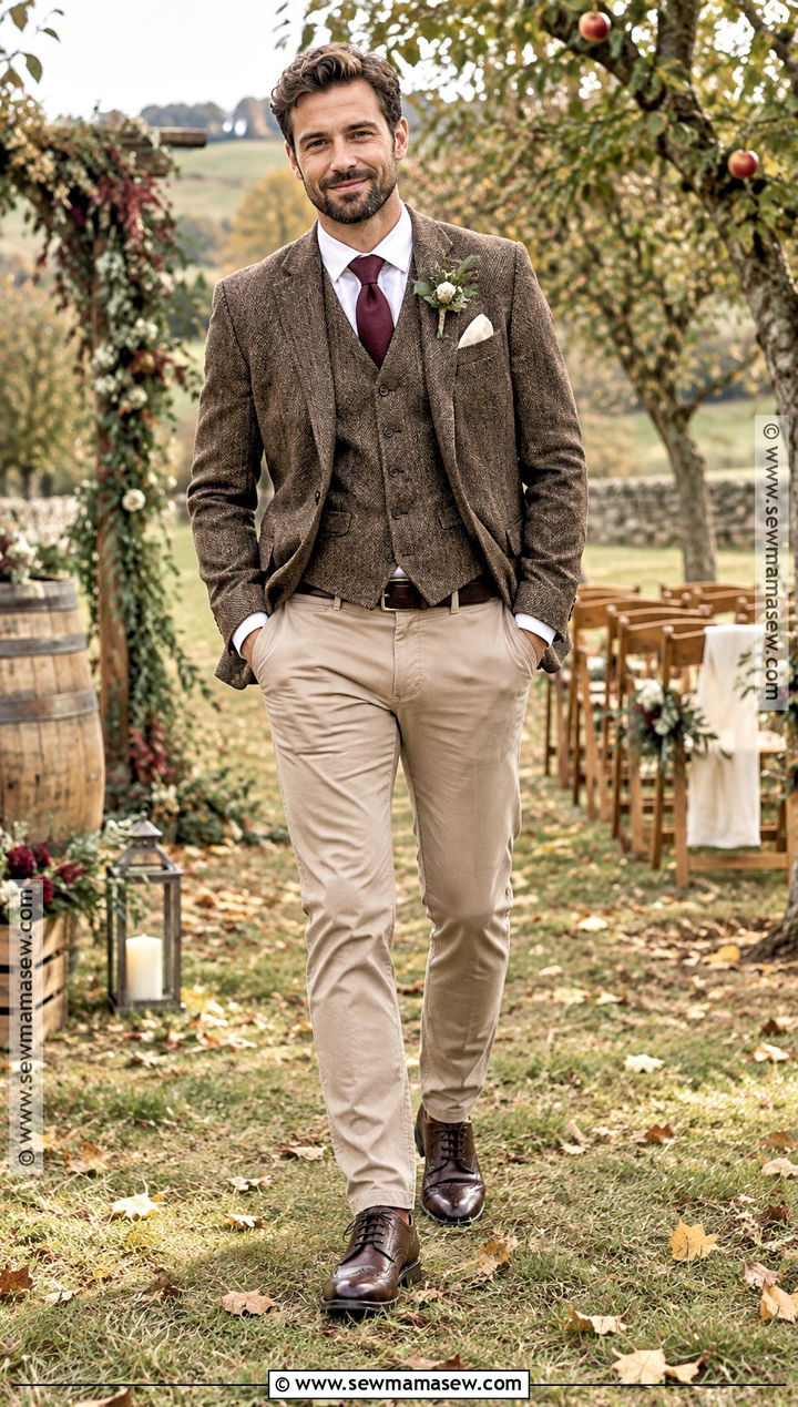 Tweed Blazer And Chino Groom Outfit - 15 groom attire fall wedding ideas