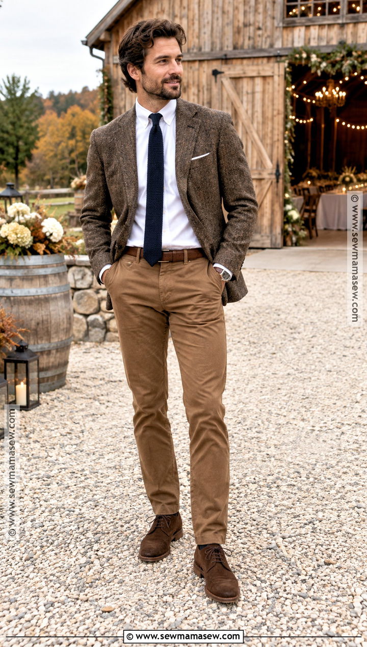 Tweed Blazer And Chinos Fall Wedding Guest Outfit - 20 mens fall wedding attire guest ideas