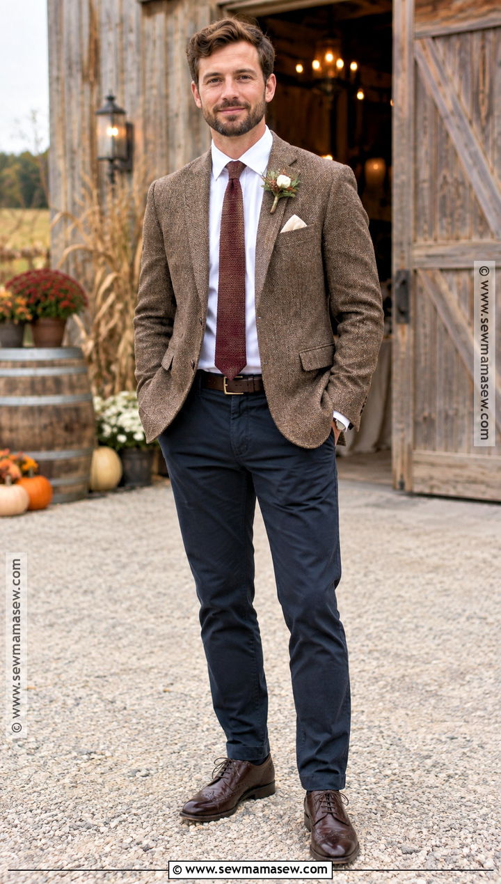 Tweed Blazer And Chinos Groom Attire - 25 fall wedding groom attire ideas