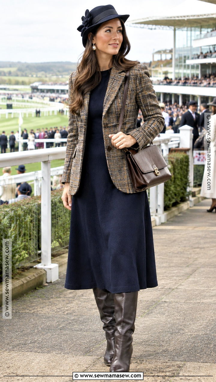 Tweed Blazer And Midi Dress Fall Horse Race Outfit - 20 Fall Horse Race Outfit Ideas