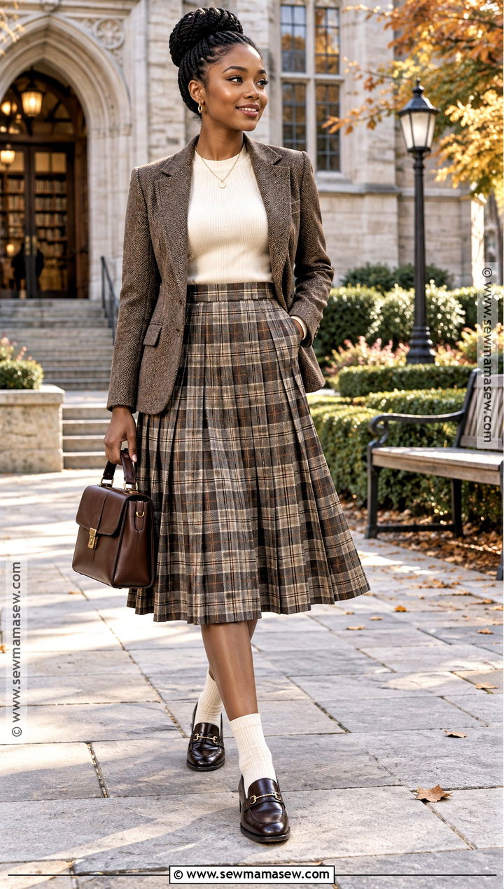 Tweed Blazer And Pleated Skirt Fall Outfit - 15 black women fall fashion ideas 2026