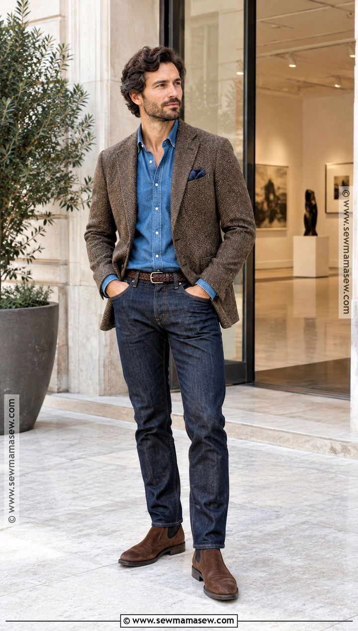 Tweed Blazer and Dark Jeans Hipster Fall Outfit - 15 Hipster Fall Outfits for Men