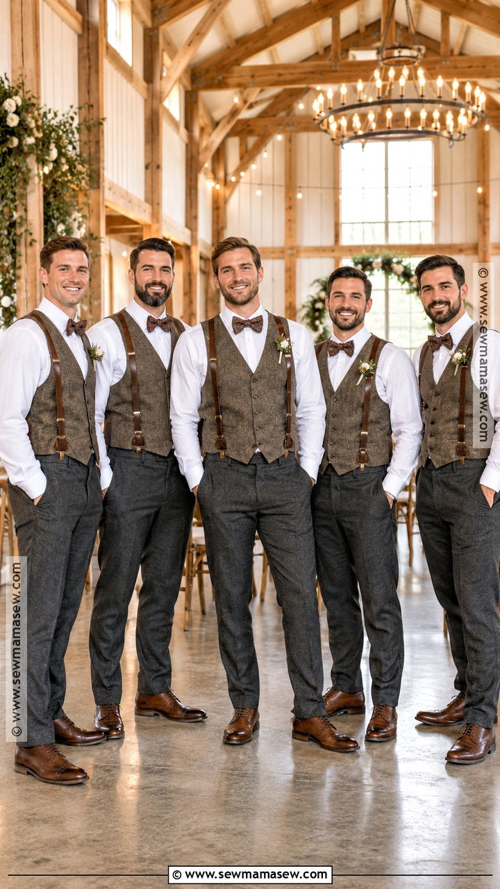 Tweed Groomsmen Vests With Dark Trousers - 20 groomsmen attire fall ideas