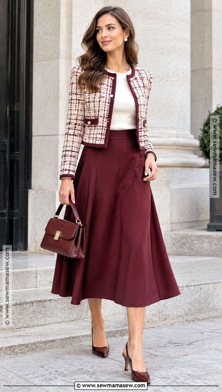 Tweed Jacket And A Line Skirt Autumn Outfit - 20 Feminine Autumn Outfits