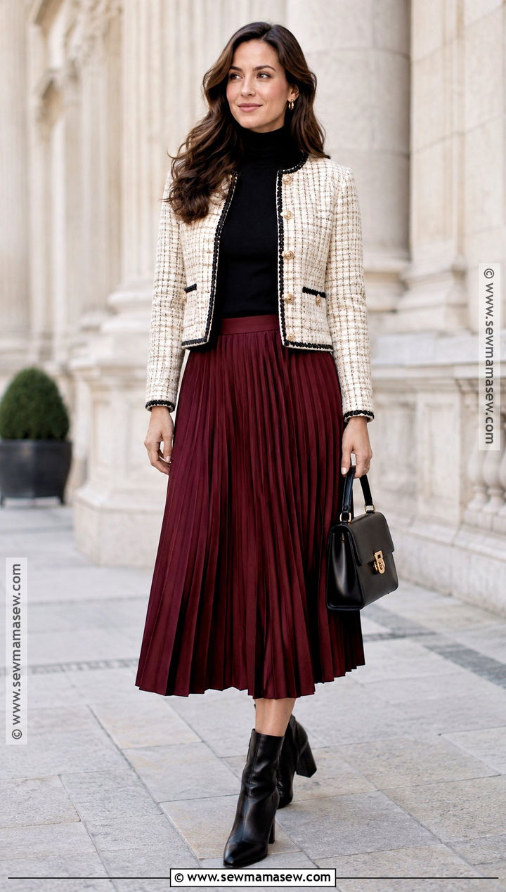 Tweed Jacket And Heeled Boots Outfit - 15 Autumn Outfit With Jacket And Boots