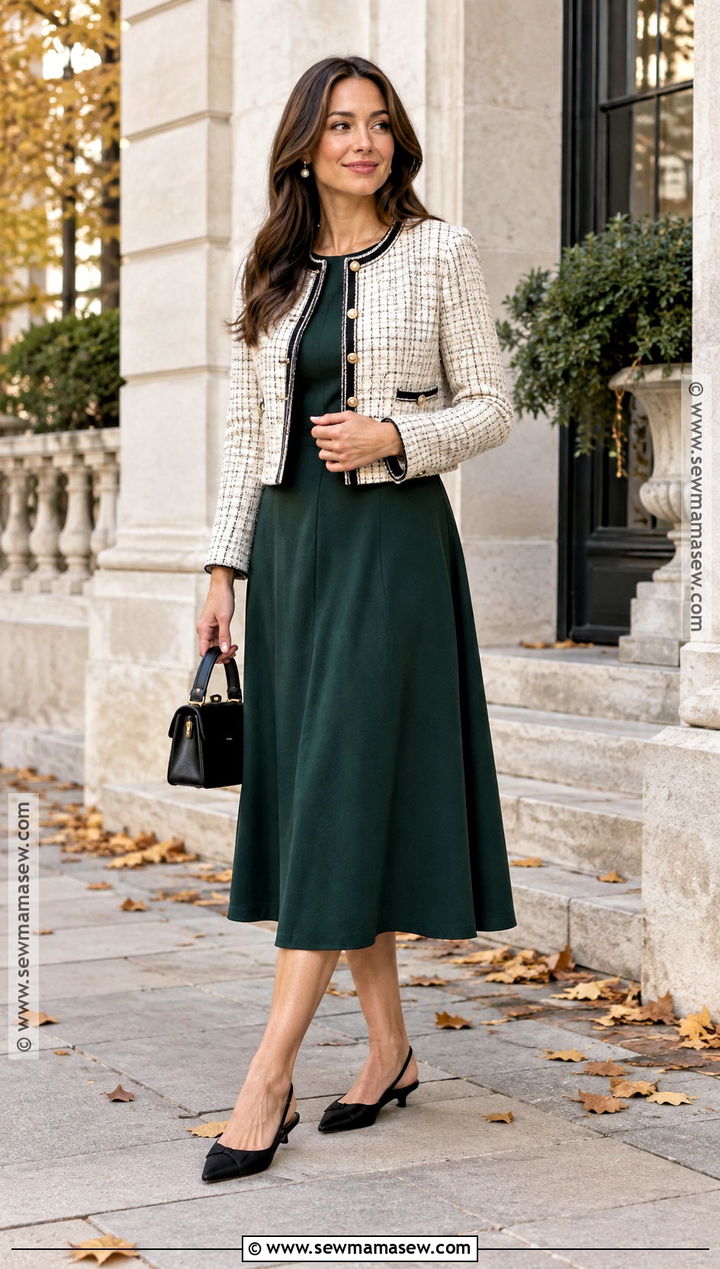 Tweed Jacket And Midi Dress Church Outfit - 15 fall church outfits