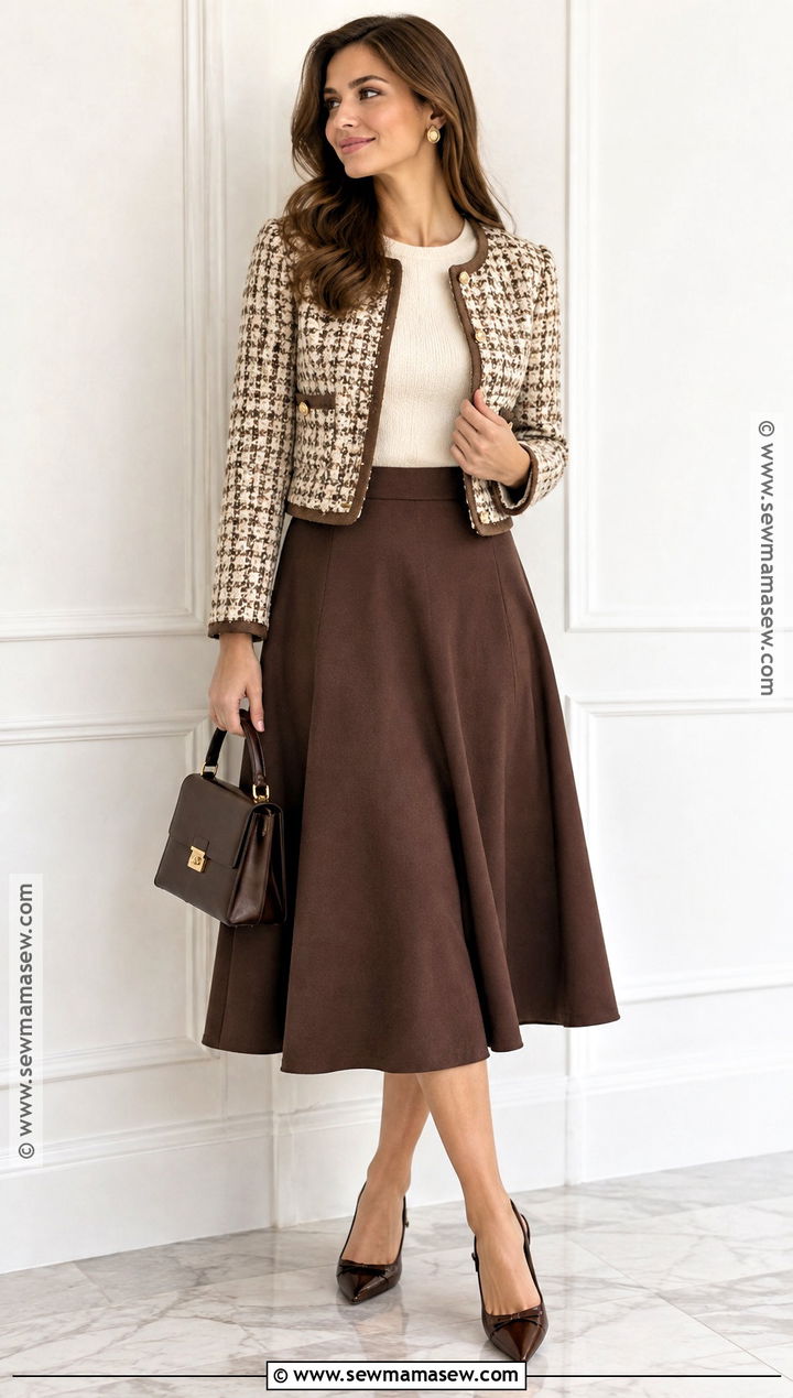Tweed Jacket And Midi Skirt Church Outfit - 20 cute fall church outfits