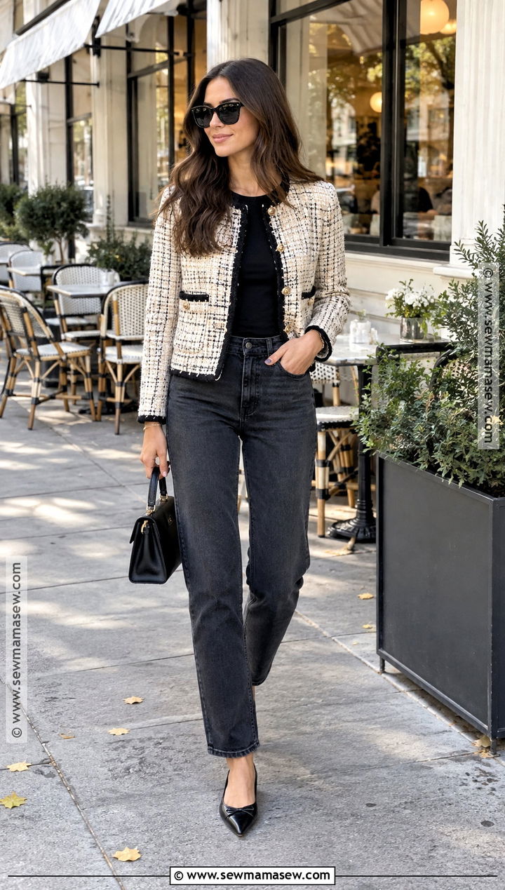 Tweed Jacket With Jeans And Flats - 30 october outfits