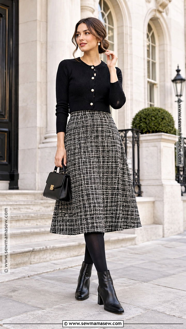 Tweed Skirt With Cropped Cardigan - 25 autumn outfits skirt