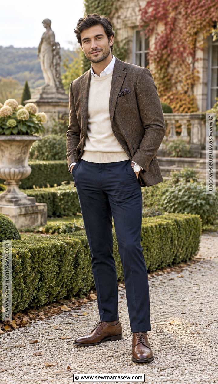 Tweed Sport Coat With Sweater And Tailored Trousers - 15 engagement photos outfits men fall