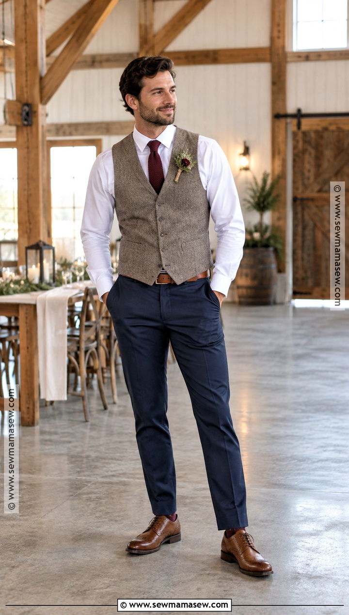 Tweed Vest And Dress Pants Fall Groom Attire - 15 fall groom attire rustic ideas